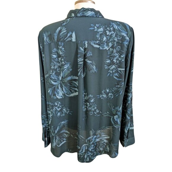 Reitmans Womens Button Up Shirt Plus 2X Green Dark Floral Roll Tab Long Sleeve - Picture 3 of 6